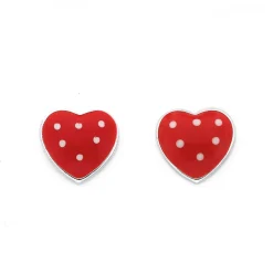Prouds Earrings>Sterling Silver Red Polka Dot Heart Studs