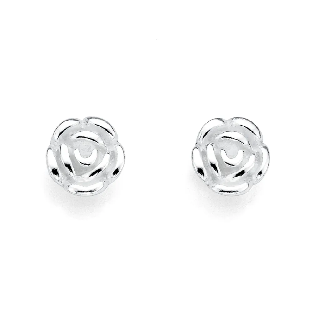 Prouds Earrings>Sterling Silver Rose Studs