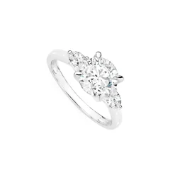 Prouds Rings>Sterling Silver Round And Pear Cz Ring In White