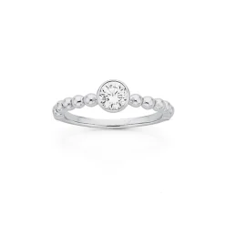 Prouds Rings>Sterling Silver Round Bezel Cubic Zirconia Friendship Ring In White