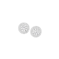 Prouds Earrings>Sterling Silver Round Cubic Zirconia Cluster Stud Earrings In White