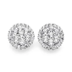 Prouds Earrings>Sterling Silver Round Cubic Zirconia Cluster Stud Earrings In White