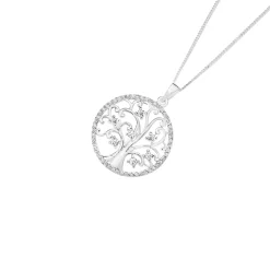 Prouds Pendants>Sterling Silver Round Cz Tree Of Life Pendant In White