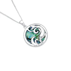Prouds Pendants>Sterling Silver Round Paua Shell Dolphin Pendant "Glide Through The Day With Ease, Find Your Life's Purpose & Never Lose Your Playful Spirit" Approximate Measurement 20Mm In Diameter