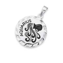 Prouds Pendants>Sterling Silver Scallop Edge Zodiac Aquarius Pendant