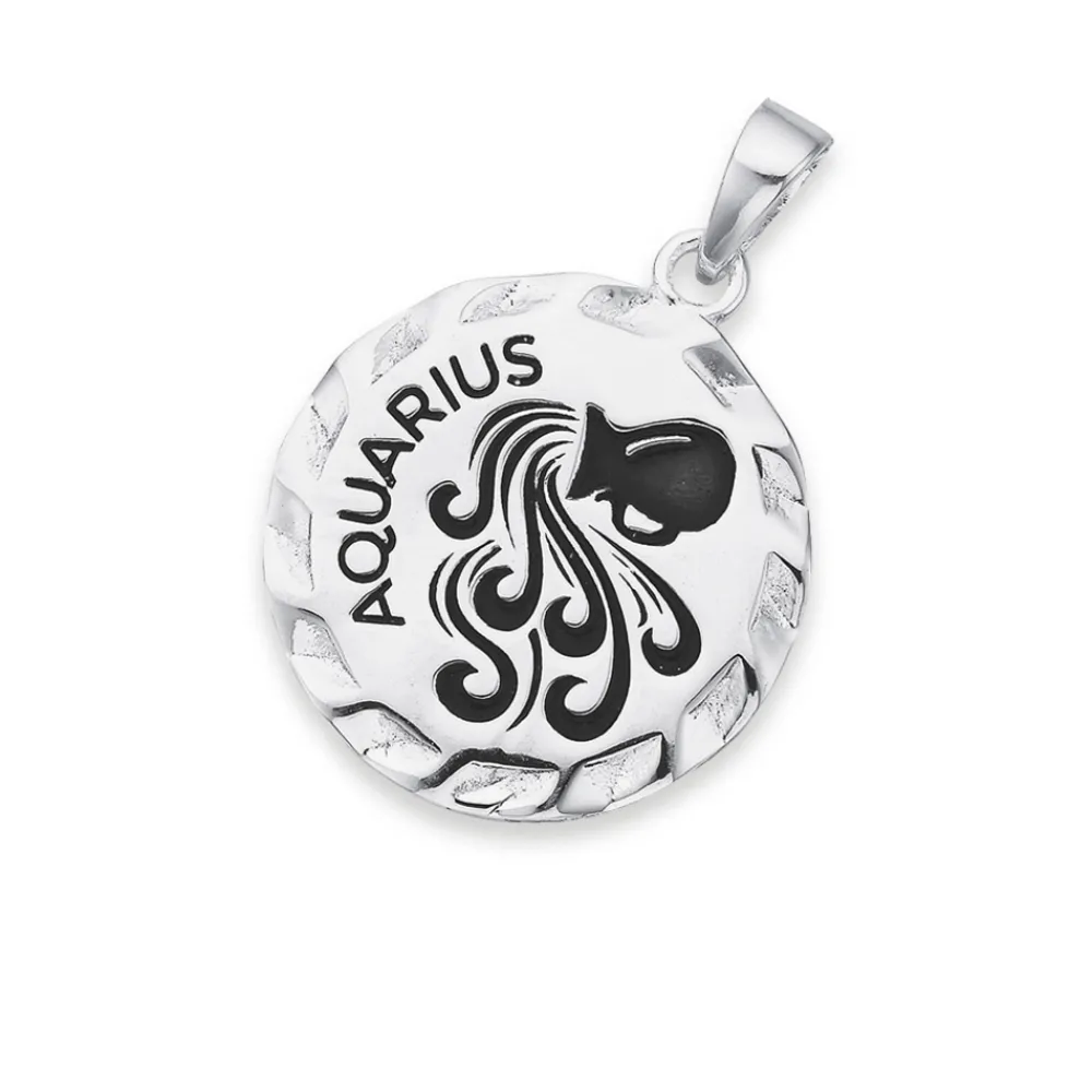 Prouds Pendants>Sterling Silver Scallop Edge Zodiac Aquarius Pendant