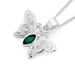 Prouds Pendants>Sterling Silver Simulated Opal Butterflypendant In Green