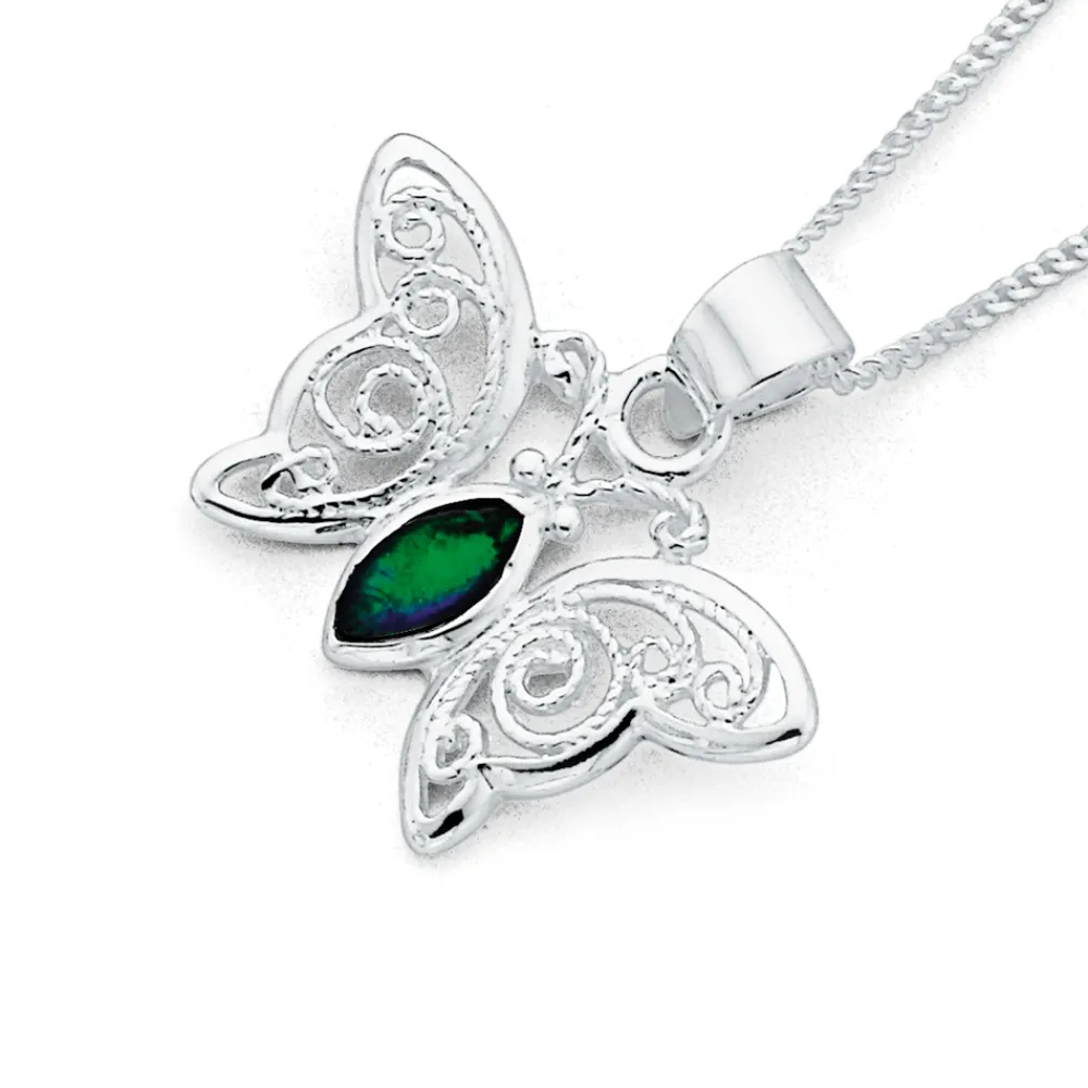 Prouds Pendants>Sterling Silver Simulated Opal Butterflypendant In Green