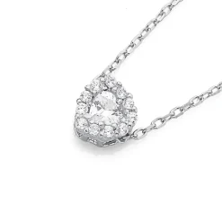 Prouds Pendants>Sterling Silver Small Heart Cubic Zirconia Cluster Pendant In White