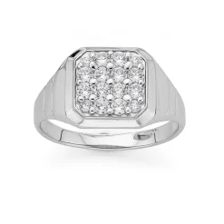 Prouds Rings>Sterling Silver Square Cubic Zirconia Gents Ring In White