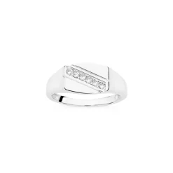 Prouds Rings>Sterling Silver Stripe Cz Gents Ring