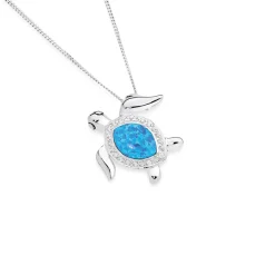 Prouds Pendants>Sterling Silver Synthetic Opal And Cubic Zirconia Turtle Pendant