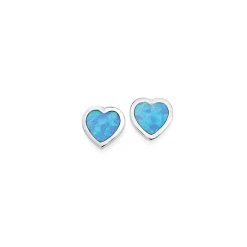 Prouds Earrings>Sterling Silver Synthetic Opal Heart Stud Earrings In Blue