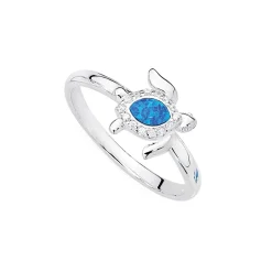 Prouds Rings>Sterling Silver Synthetic Opal And Cubic Zirconia Turtle Ring