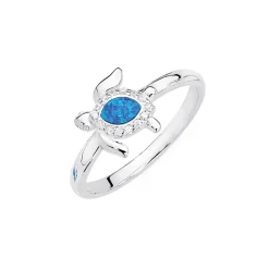 Prouds Rings>Sterling Silver Synthetic Opal And Cubic Zirconia Turtle Ring