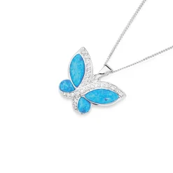 Prouds Pendants>Sterling Silver Synthetic Opal And Cubic Zirconia Butterfly Pendant "Your Wings Already Exist, All You Need To Do Is Fly" Approximate Measurement W20Xh18Mm Including Bale