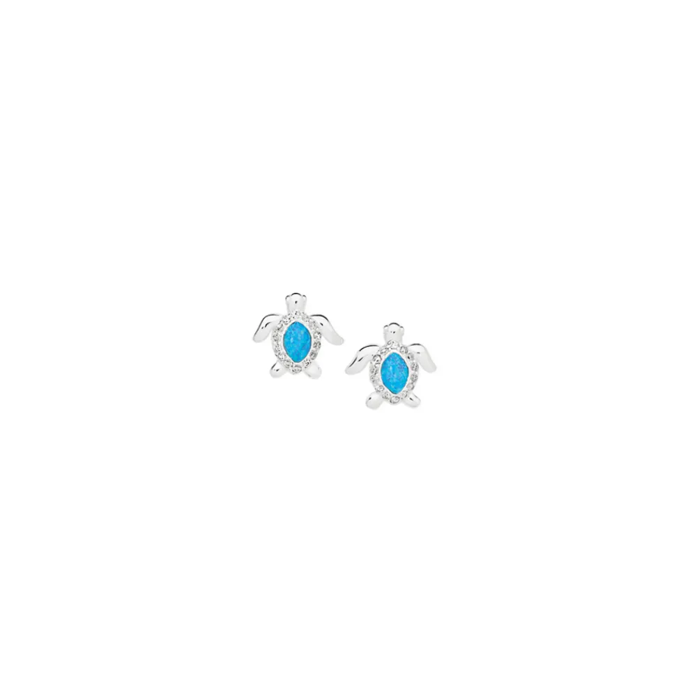 Prouds Earrings>Sterling Silver Synthetic Opal And Cubic Zirconia Turtle Stud Earrings