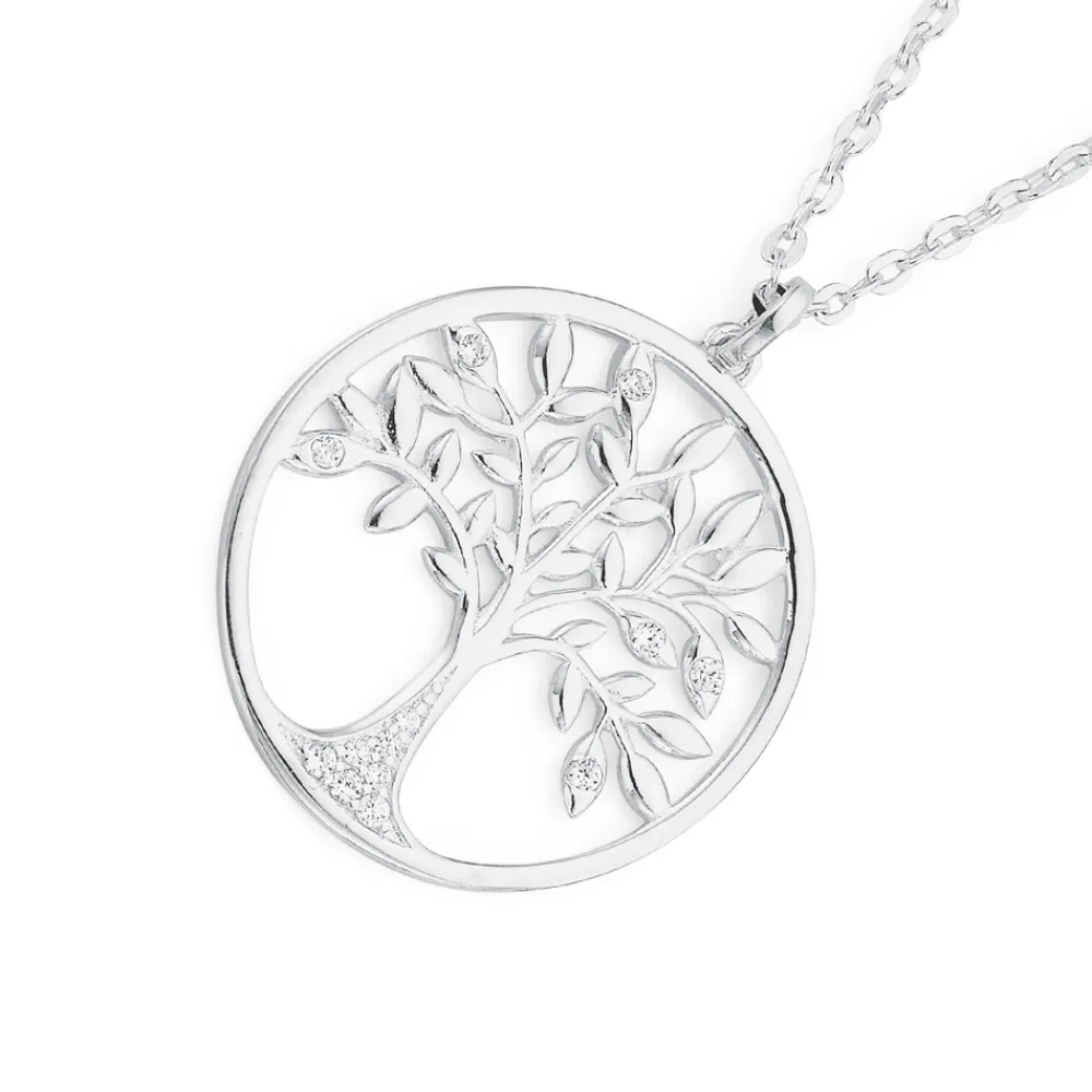 Prouds Pendants>Sterling Silver Tree Of Life Cz Pendant In White