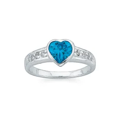 Prouds Rings>Sterling Silver Tween Blue Cubic Zirconia Heart Ring In Blue