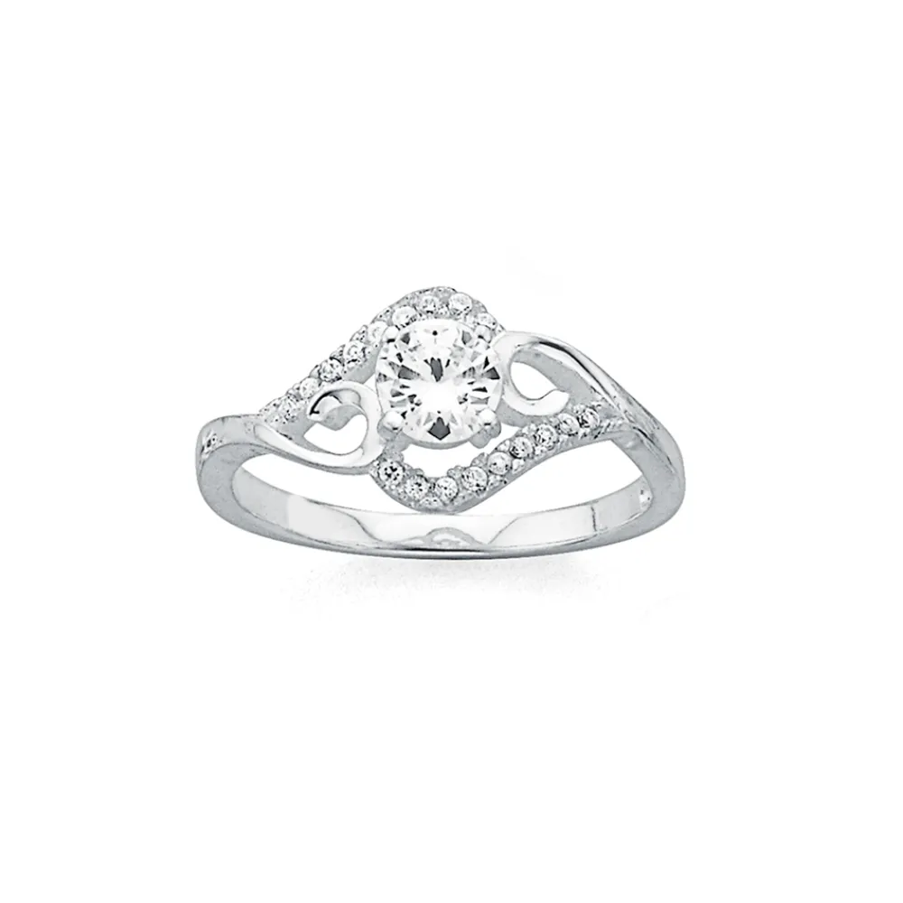 Prouds Rings>Sterling Silver Tween Cubic Zirconia Twist Ring In White