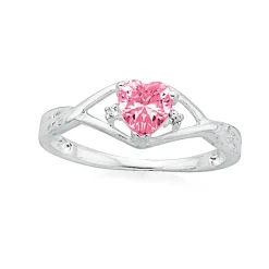 Prouds Rings>Sterling Silver Tween Pink Cubic Zirconia Heart Ring In Pink