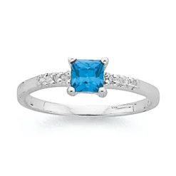 Prouds Rings>Sterling Silver Tween Square Blue Cubic Zirconia Ring In Blue