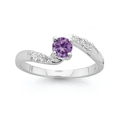 Prouds Rings>Sterling Silver Tween Violet Cubic Zirconia Twist Ring In Purple