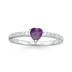 Prouds Rings>Sterling Silver Tween Violetcubic Zirconia Heart Ring In Purple