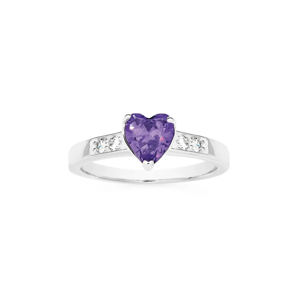 Prouds Rings>Sterling Silver Violet Cubic Zirconia Heart Ring In Purple