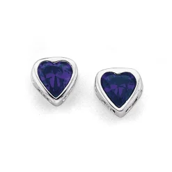 Prouds Earrings>Sterling Silver Violet Cubic Zirconia Heart Studs In Purple