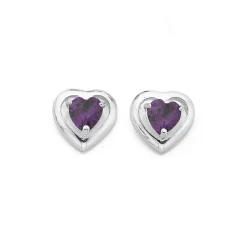 Prouds Earrings>Sterling Silver Violet Cubic Zirconia Framed Heart Studs In Purple