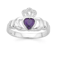Prouds Rings>Sterling Silver Violet Cubic Zirconia Claddagh Ring In Purple