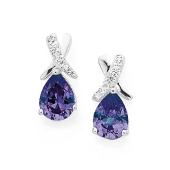 Prouds Earrings>Sterling Silver Violet Cz Pear Kiss Stud Earrings In Purple