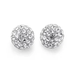 Prouds Earrings>Sterling Silver White Crystal Ball Studs In White