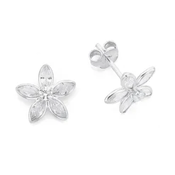Prouds Earrings>Sterling Silver White Cz Flower Stud Earrings In White
