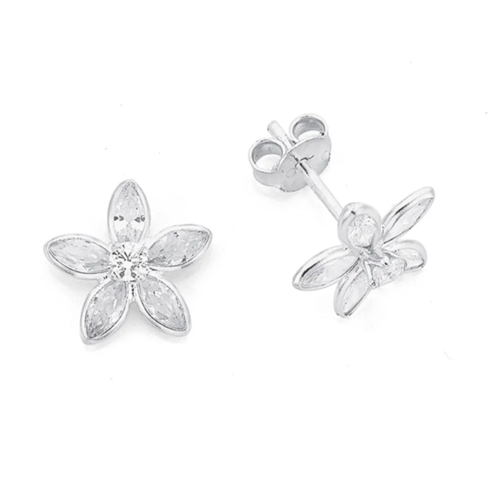 Prouds Earrings>Sterling Silver White Cz Flower Stud Earrings In White