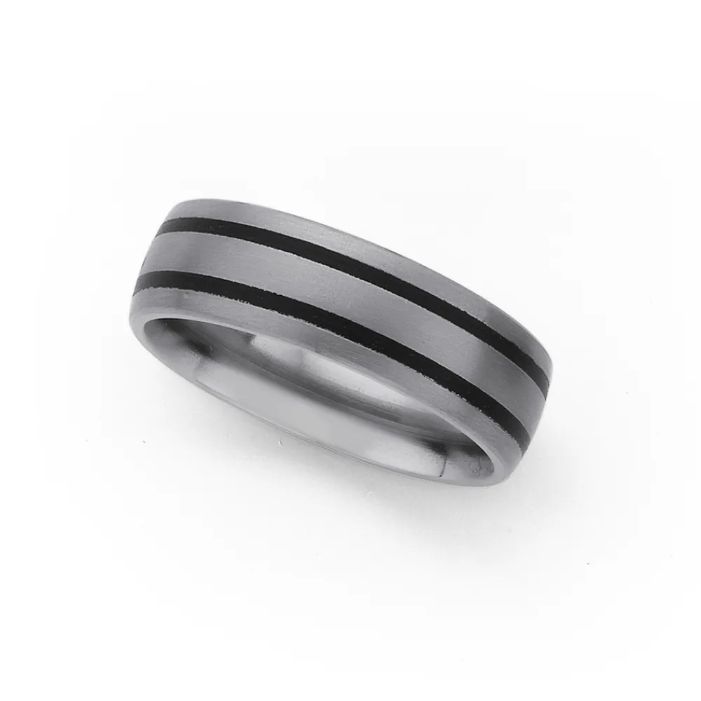 Prouds Rings>Titanium Double Black Band Wedder