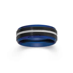 Prouds Rings>Tungsten Carbide Black With Blue Bevel Edges And Silver Line Ring