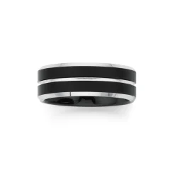 Prouds Rings>Tungsten Carbide Matt Black Silver Line Ring
