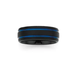 Prouds Rings>Tungsten Carbide Matt Double Blue Ring
