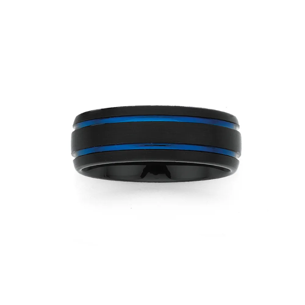 Prouds Rings>Tungsten Carbide Matt Double Blue Ring
