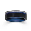 Prouds Rings>Tungsten Carbide Matte & Black With A Blue Line Ring