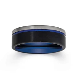 Prouds Rings>Tungsten Carbide Matte & Black With A Blue Line Ring