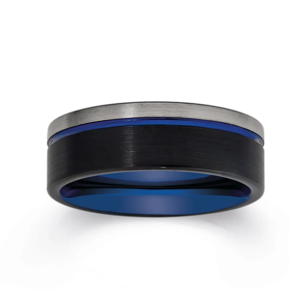 Prouds Rings>Tungsten Carbide Matte & Black With A Blue Line Ring