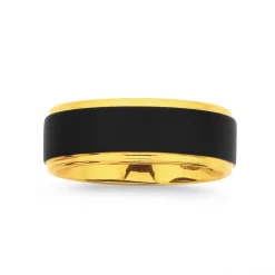 Prouds Rings>Tungsten Carbide Matte & Yellow Gold Plate Edges Ring