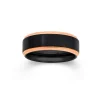 Prouds Rings>Tungsten Carbide Matte Black With Rose Gold Plate Edges Ring
