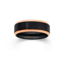 Prouds Rings>Tungsten Carbide Matte Black With Rose Gold Plate Edges Ring