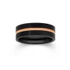 Prouds Rings>Tungsten Carbide Matte Black With A Rose Gold Plate Line Ring