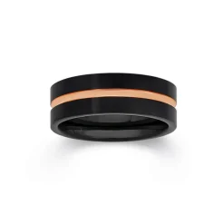 Prouds Rings>Tungsten Carbide Matte Black With A Rose Gold Plate Line Ring