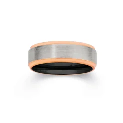Prouds Rings>Tungsten Carbide Matte Centre With Rose Gold Plate Ring